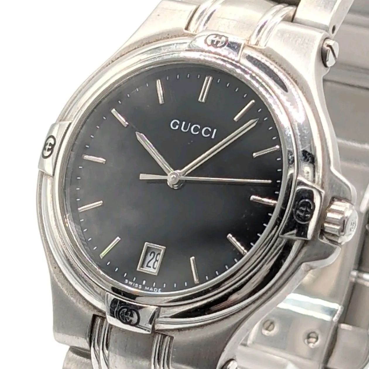 GUCCI 9040M Watch Men's Quartz Round Gold Black dial Y2K 00S Vintage Not Working グッチ 時計 クオーツ メンズ ラウンド ゴールド 黒文字盤 ヴィンテージ デイト 不動品