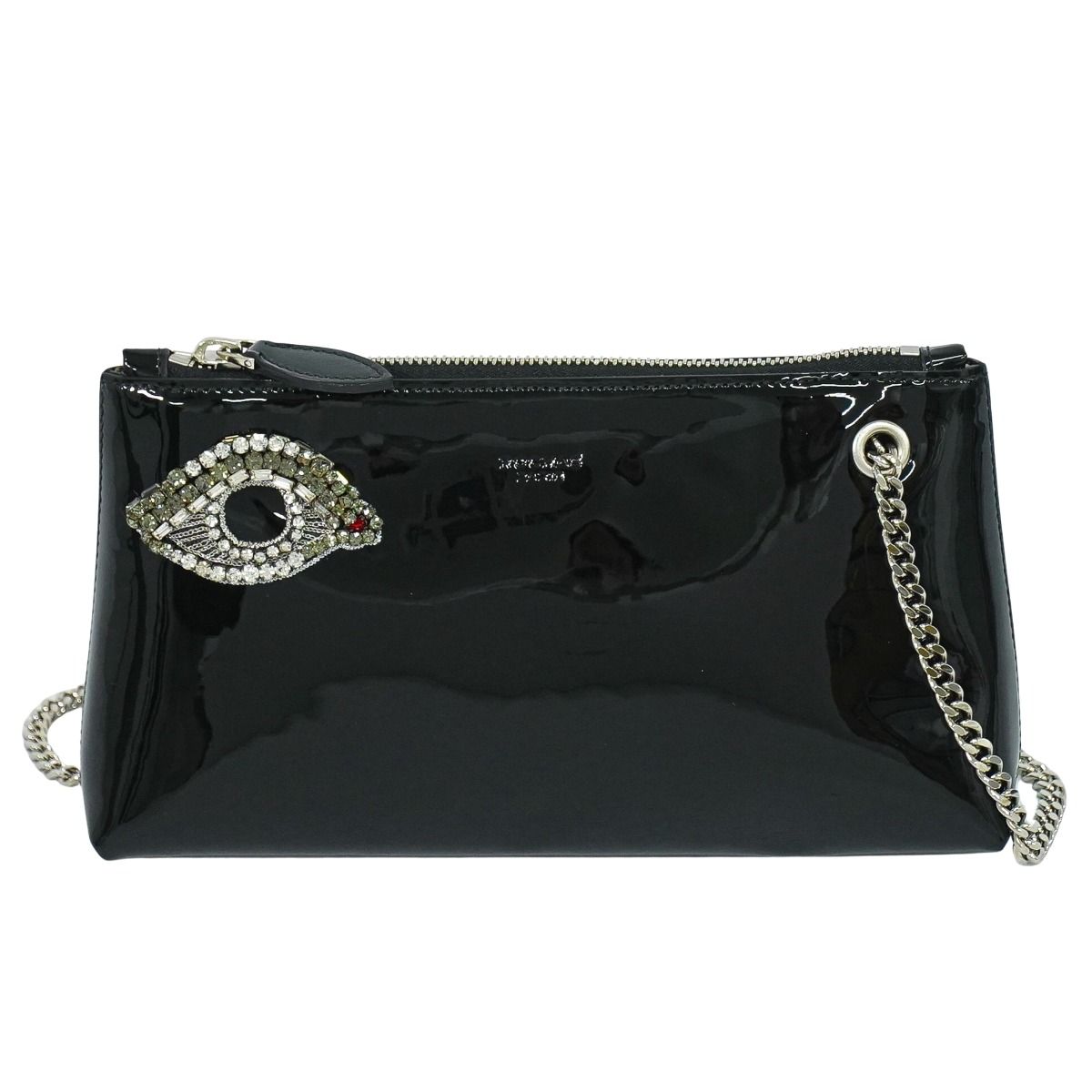 本物 ロシャス ROCHAS アイ 目 モチーフ パテント レザー チェーン ショルダーバッグ ブラック バッグ 中古・ ROCHAS - 本物 ロシャス ROCHAS アイ 目 モチーフ パテント レザー