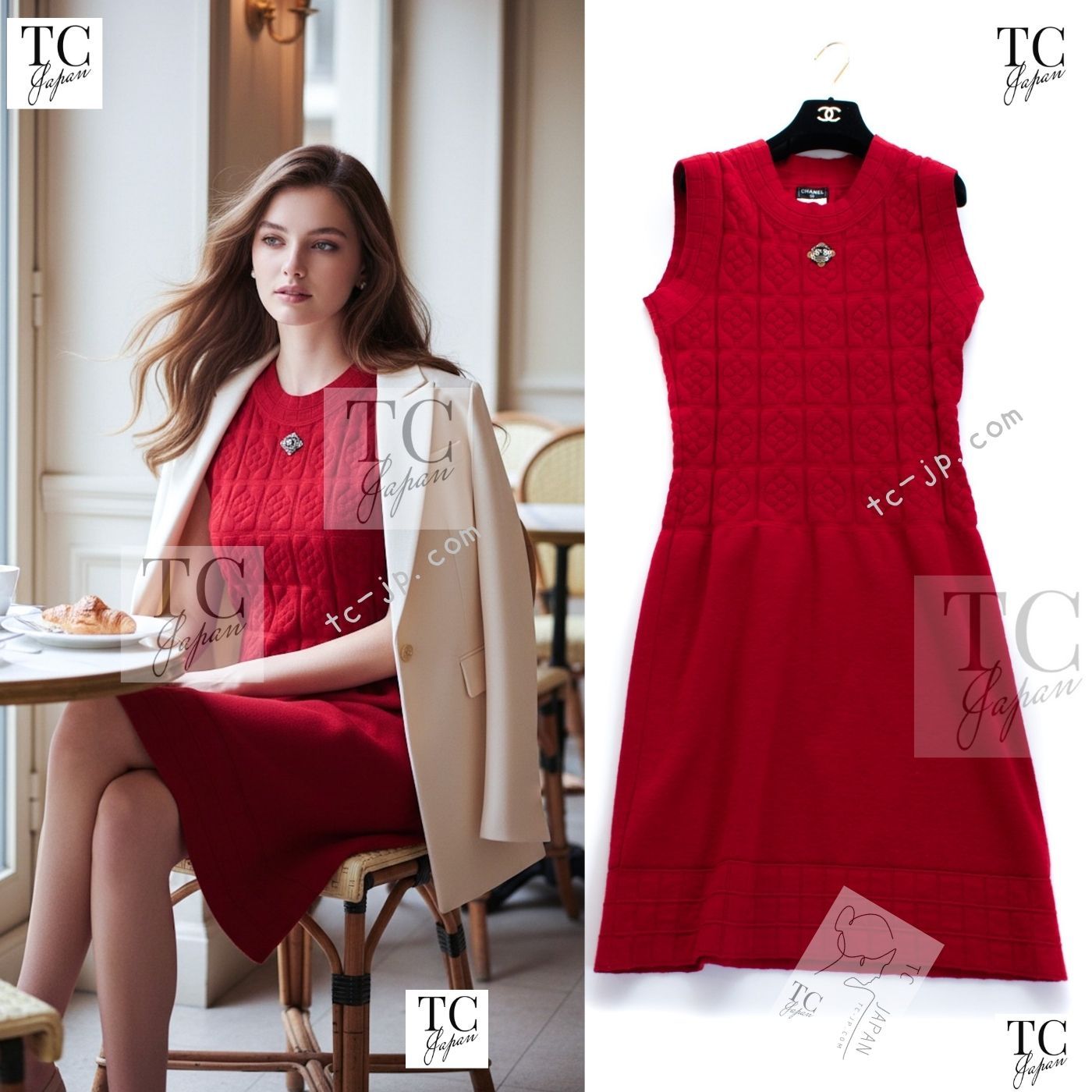 【美品】CHANEL ニットワンピース シャネル ワンピース CHANEL レッド ウール カシミヤ ニット 36万