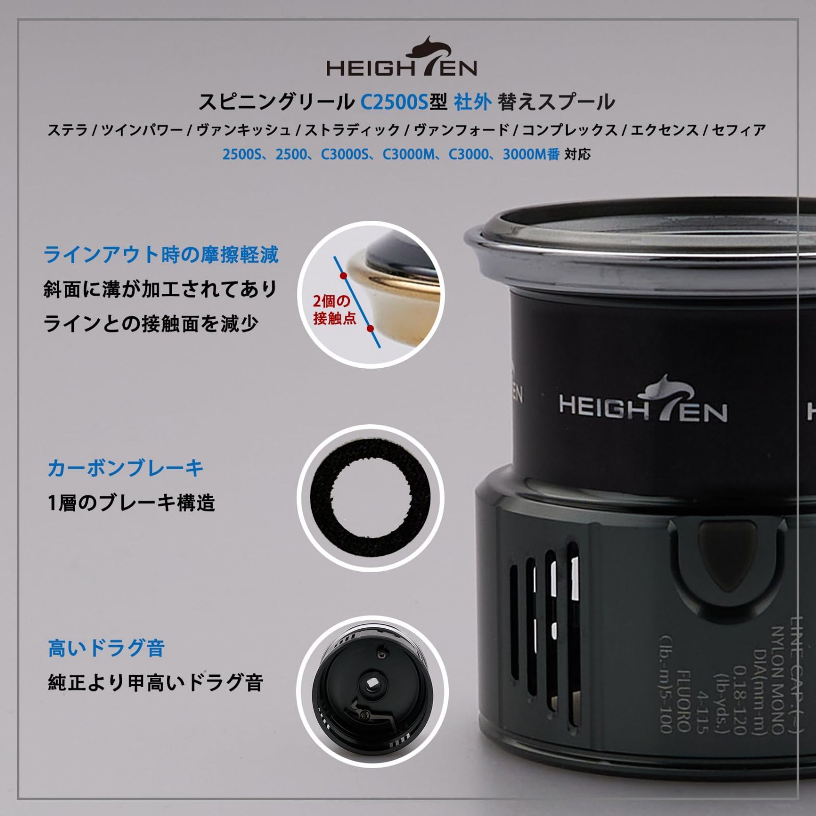 特価セール】HEIGHTEN リール スプール シマノ (Shimano) 浅溝 2500S