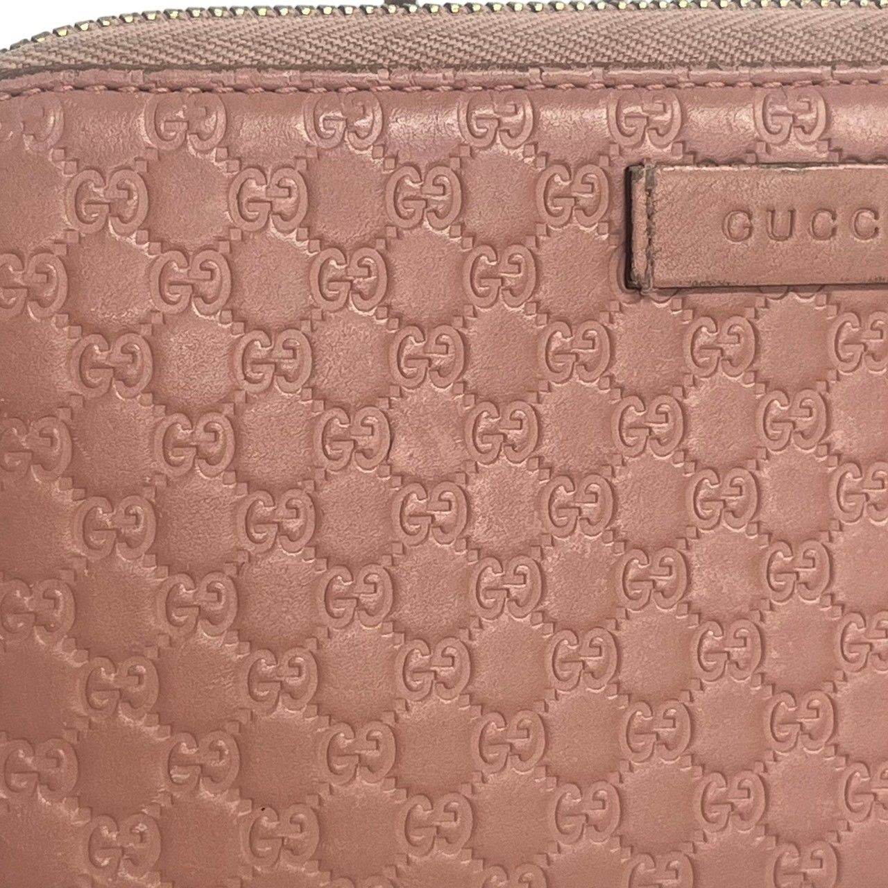 ハ*ス様 グッチ ラウンドジップ シマ ピンク レザー レザー 直営店ショップカ GUCCI/グッチ/マイクログッチシマレザー/ラウンドジップ長財布/ピンク