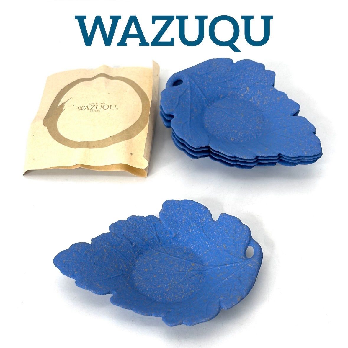 菊地保寿堂】「WAZUQU」柏葉形茶托揃（青・金彩）/ 鋳物製