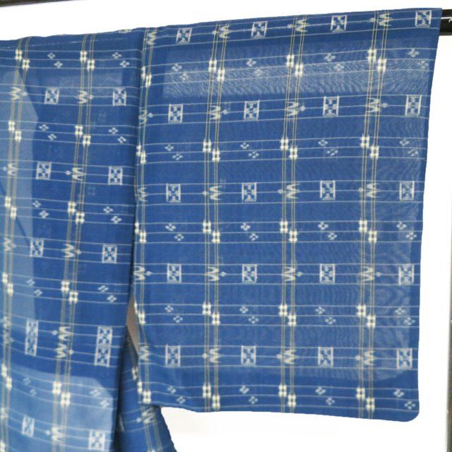 特選 夏物 夏着物 琉球壁上布 着物 中古 正絹 カジュアル 絣模様 紺色 身丈159cm 裄66cm Ｍ きもの北條 A1350-12 特選 夏物 夏着物 琉球壁上布 着物 中古 正絹 カジュアル 絣模様 紺色
