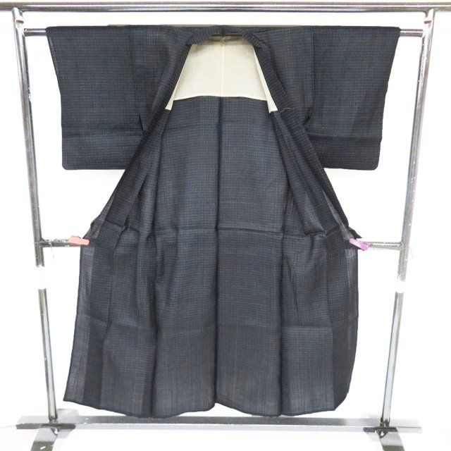 夏物 宮古上布 夏着物 着物 中古 苧麻 カジュアル 素材 材料 幾何学模様 濃紺色 身丈144.5cm 裄60cm SA きもの北條 A1350-6 夏物 宮古上布 夏着物 着物 中古 苧麻 カジュアル 素材 材料 幾何学
