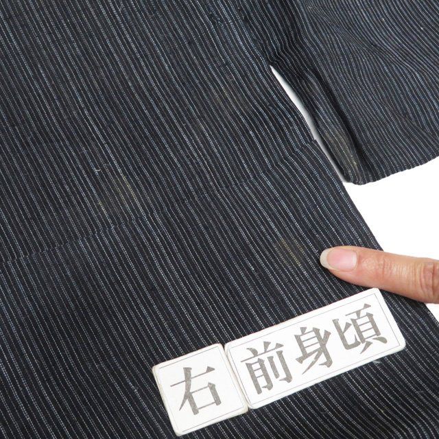 夏物 宮古上布 夏着物 着物 中古 苧麻 カジュアル 素材 材料 縦縞模様 ストライプ 黒色 身丈139cm 裄65cm SA きもの北條 A1350-1 夏物 宮古上布 夏着物 着物 中古 苧麻 カジュアル 素材 材料 縦縞模様