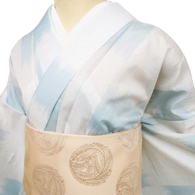 夏物 夏着物 小紋 着物 中古 ポリエステル 絽 洗える着物 代わり市松風 水色 身丈158.5cm 裄66.5cm M きもの北條 A1350-16 夏物 夏着物 小紋 着物 中古 ポリエステル 絽 洗える着物 代わり市松風