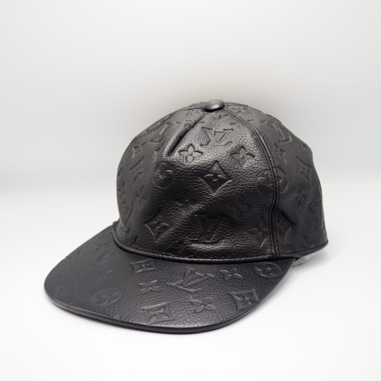 良品】LOUIS VUITTON レザー モノグラム キャップ ブラック ルイ 