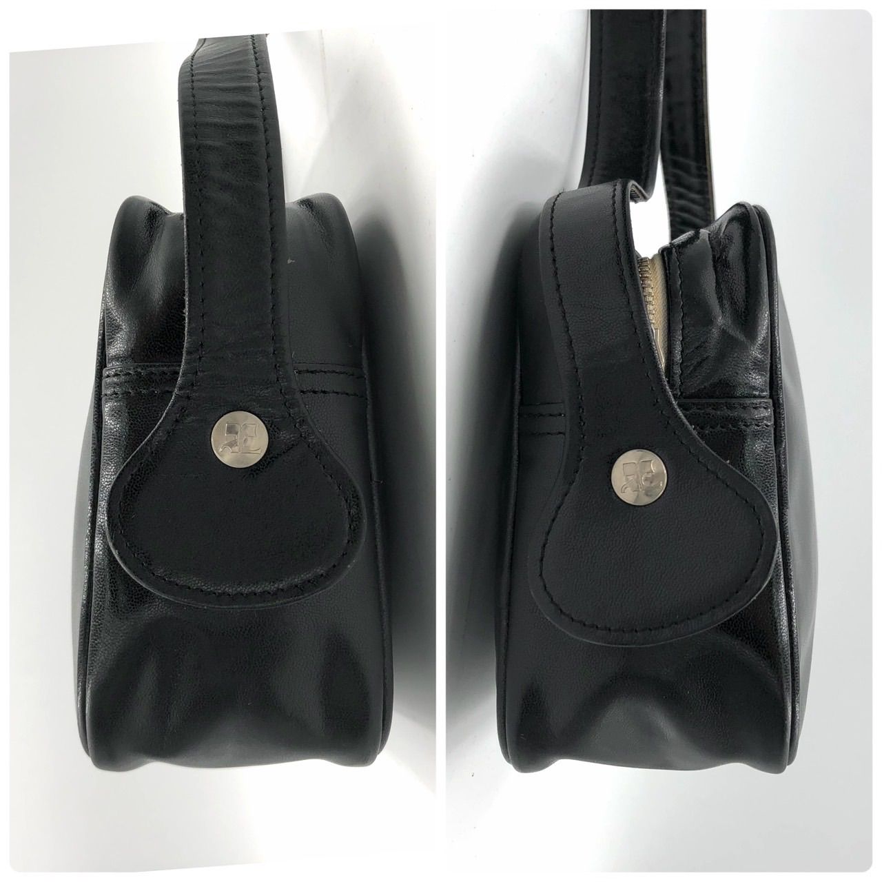 クレージュ Courreges ショルダーバッグ ブラック 黒 レザー ロゴ 