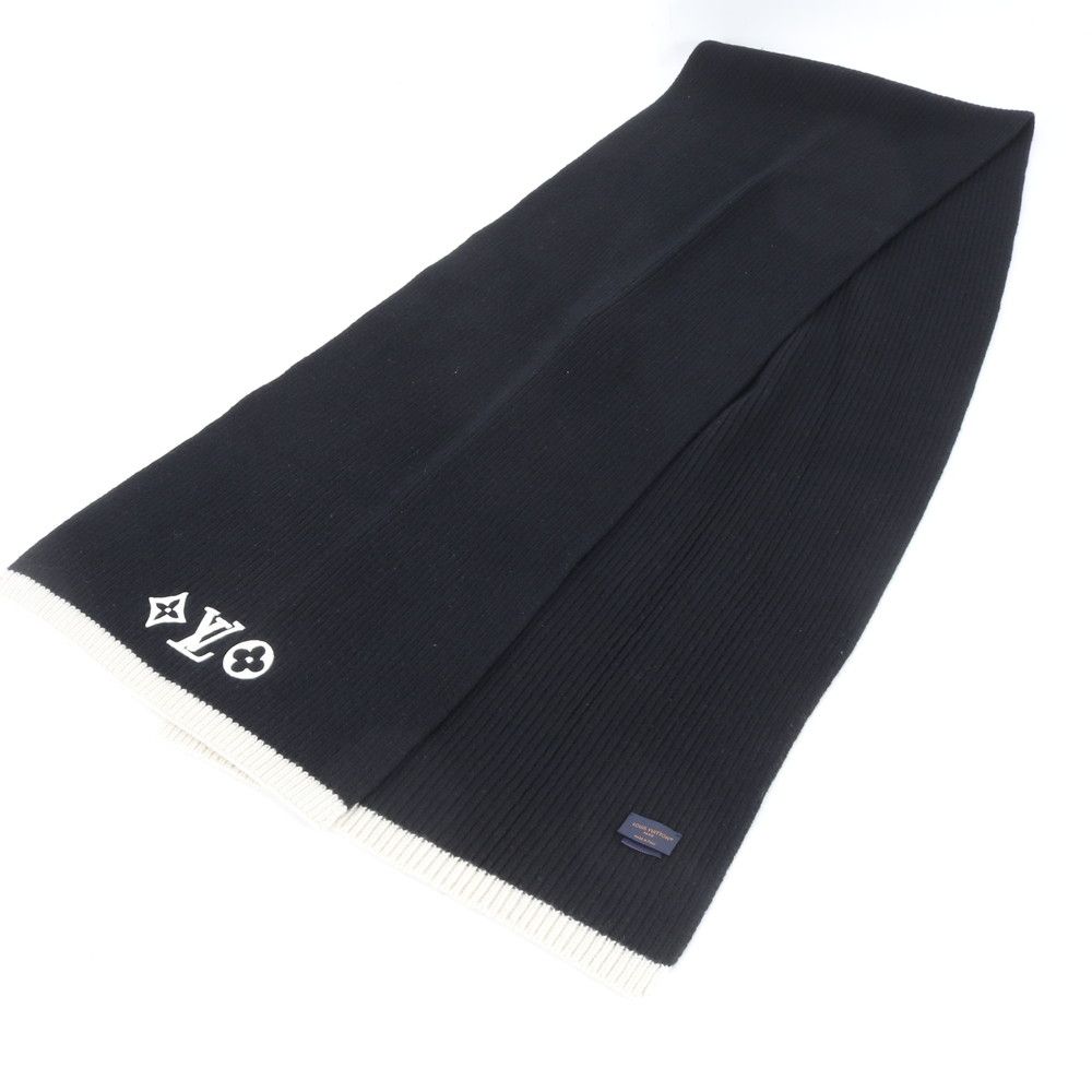 美品 ルイヴィトン タグ付 エシャルプ LV ヘッドライン M77928 マフラー ストール ブラック 黒 メンズ REE DV38-4 美品 ルイヴィトン タグ付 エシャルプ LV ヘッドライン M77928