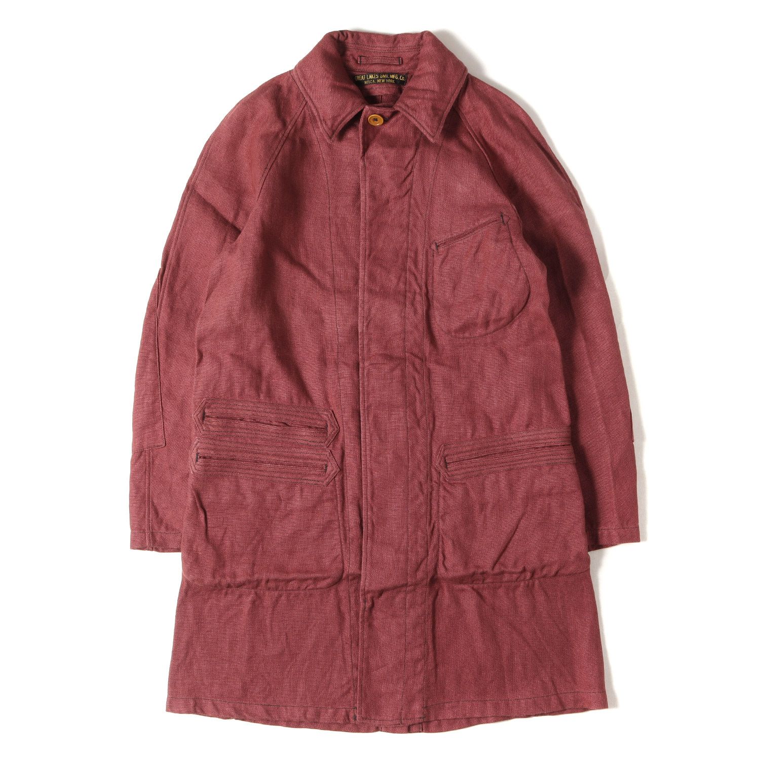 FREEWHEELERS フリーホイーラーズ コート ラズベリー サイズ:34(XS) | リネンキャンバス 比翼ボタン コート (GREAT LAKES GMT) | アウター ジャケット 上着【メンズ】【中古】 FREEWHEELERS フリーホイーラーズ コート ラズベリー サイズ:34(XS