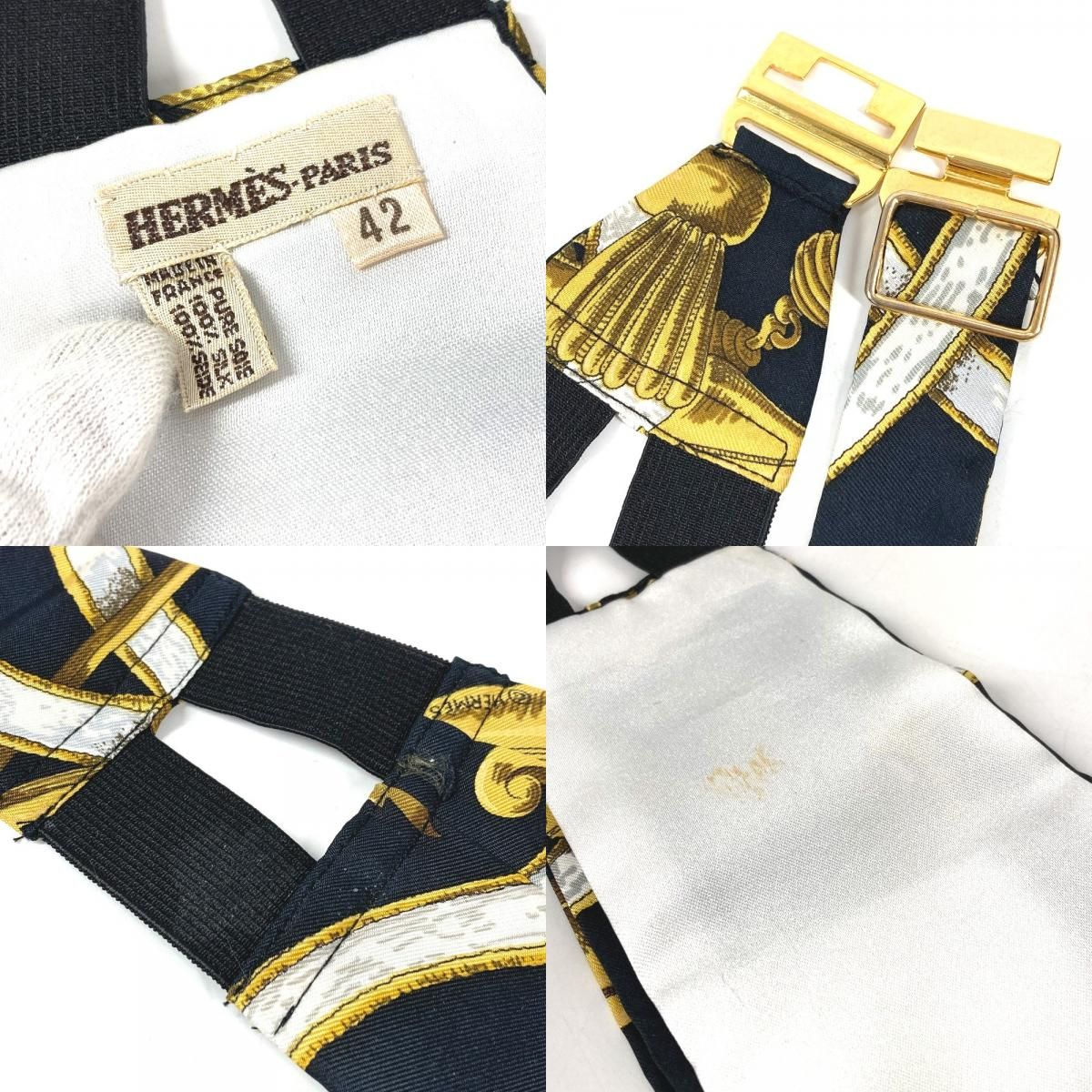 HERMES エルメス ベルト カマーバンド＆蝶ネクタイ セット 2点 シルク