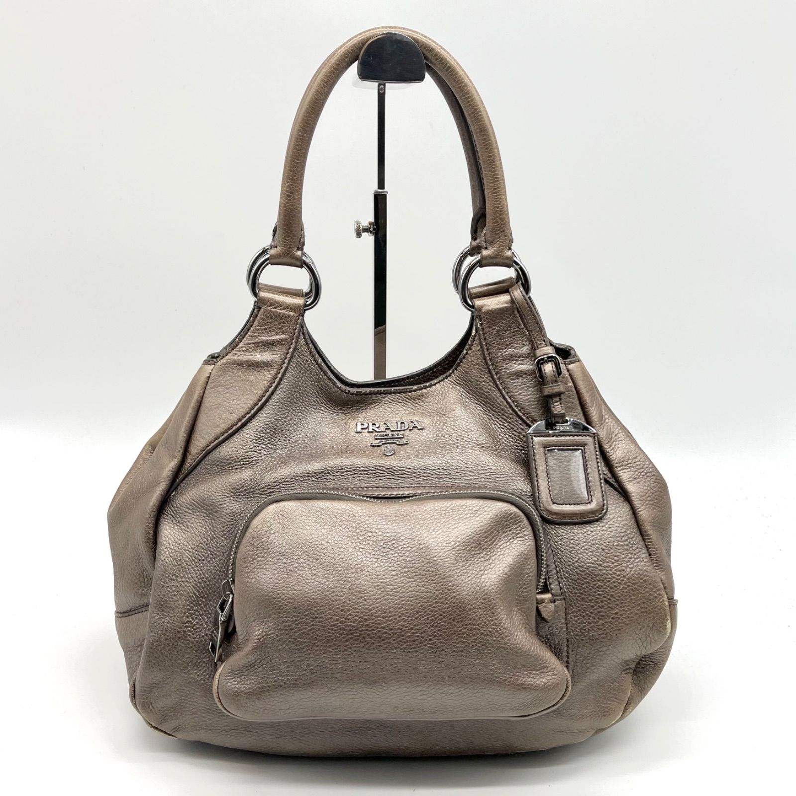 Auth Prada Y2K Front Pocket Leather Shoulder Bag Tote Bag