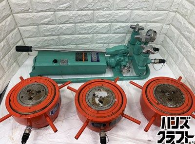 ▽【中古】大阪ジャッキ製作所 100トンジャッキセット TWA-2-M3PGC　JFNR100S3×3 油圧ホース×3【送料無料】