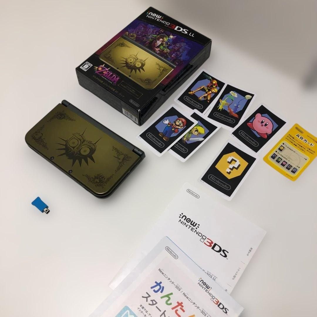 Newニンテンドー3DS LL ゼルダの伝説 ムジュラの仮面 限定モデル 本体 箱 ARカード付 動作確認済 上画面IPS液晶（純正） 任天堂 携帯ゲーム機　260419-7 Newニンテンドー3DS LL ゼルダの伝説 ムジュラの仮面 限定モデル 本体