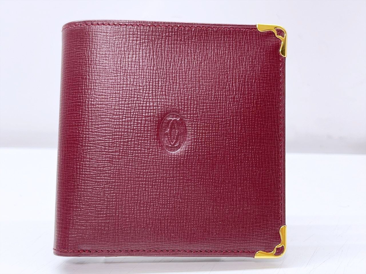 未使用保管　美品　Cartier　カルティエ　マスト　小銭入れ付き　二つ折り財布　ボルドー　ゴールド