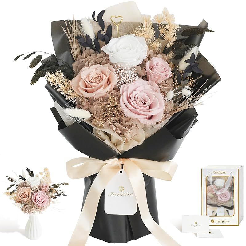 【新品】 Fiorifiore 母の日 プリザーブドフラワー ブーケ 4輪 薔薇花束 自立式 ギフトボックス付き 誕生日 結婚祝い プレゼントに最適 インテリアドライフラワー Maillard 1 6,530円