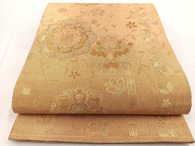 平和屋着物◎六通柄袋帯 正倉院花蝶文 金糸 正絹 逸品 BAAW8730yc