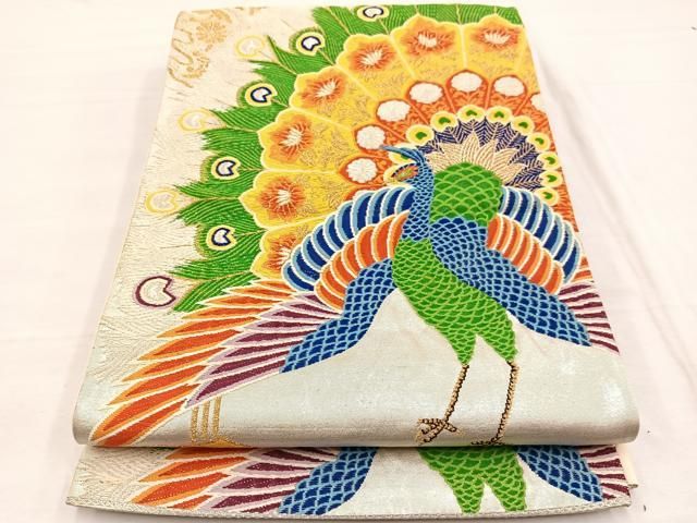 平和屋着物◎六通柄袋帯 唐織 孔雀 金銀糸 正絹 逸品 BAAX0761hv