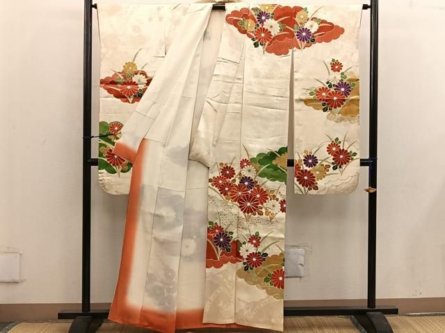 平和屋着物●豪華振袖　駒刺繍　雲重ね松竹梅文　金彩　正絹　逸品　CABC8058gh 平和屋着物○豪華振袖 駒刺繍 雲重ね松竹梅文 金彩 正絹 逸品
