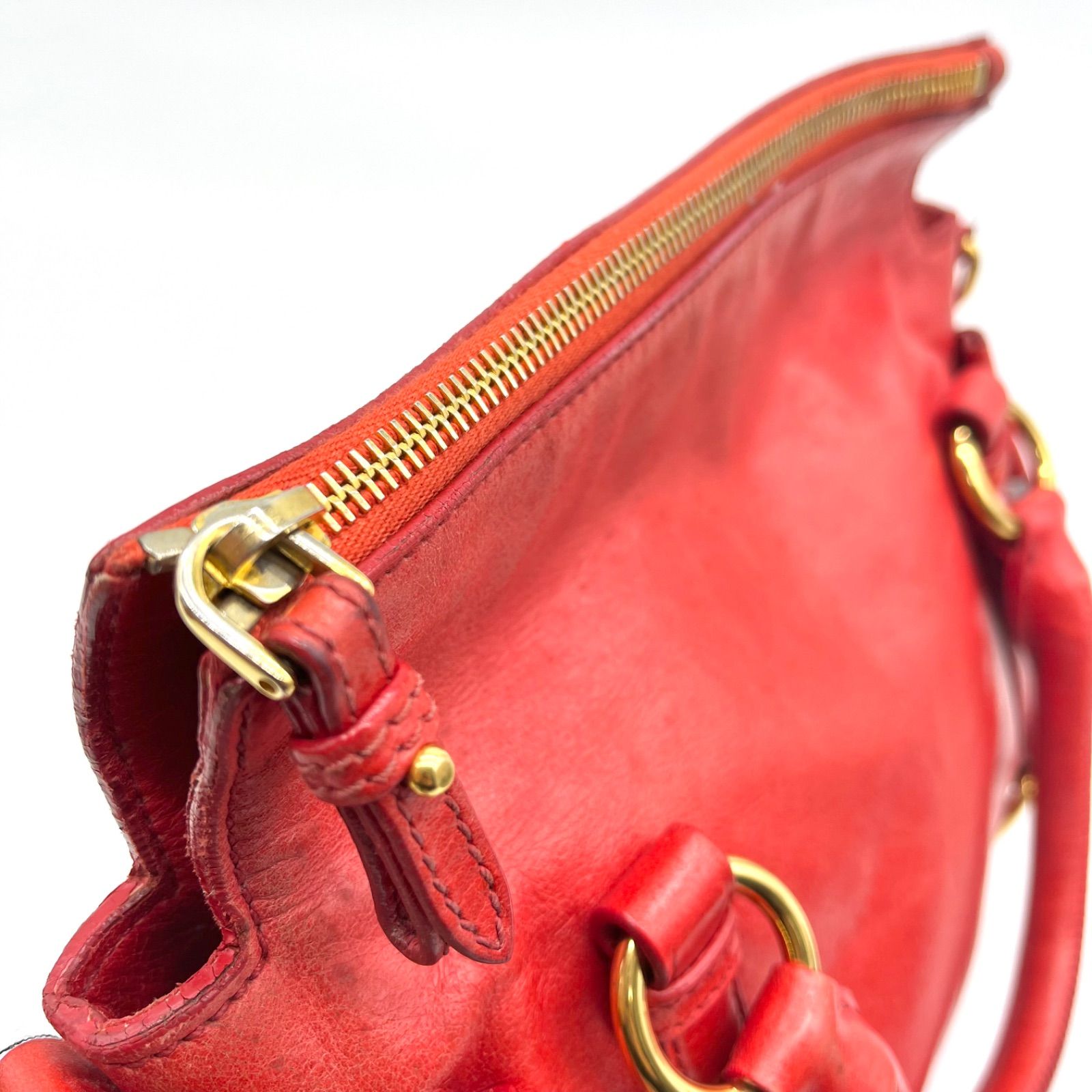 Auth Miu Miu Y2K Vitello Shine Side Ribbon 2Way Leather Shoulder 