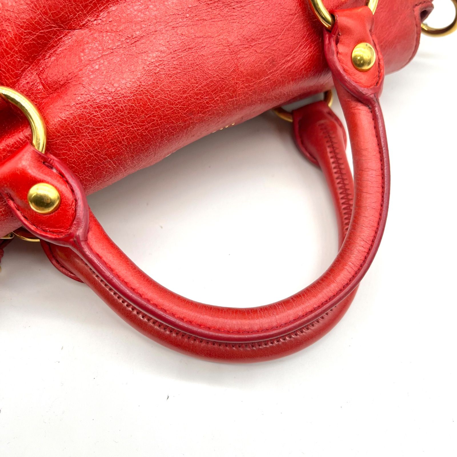 Auth Miu Miu Y2K Vitello Shine Side Ribbon 2Way Leather Shoulder 