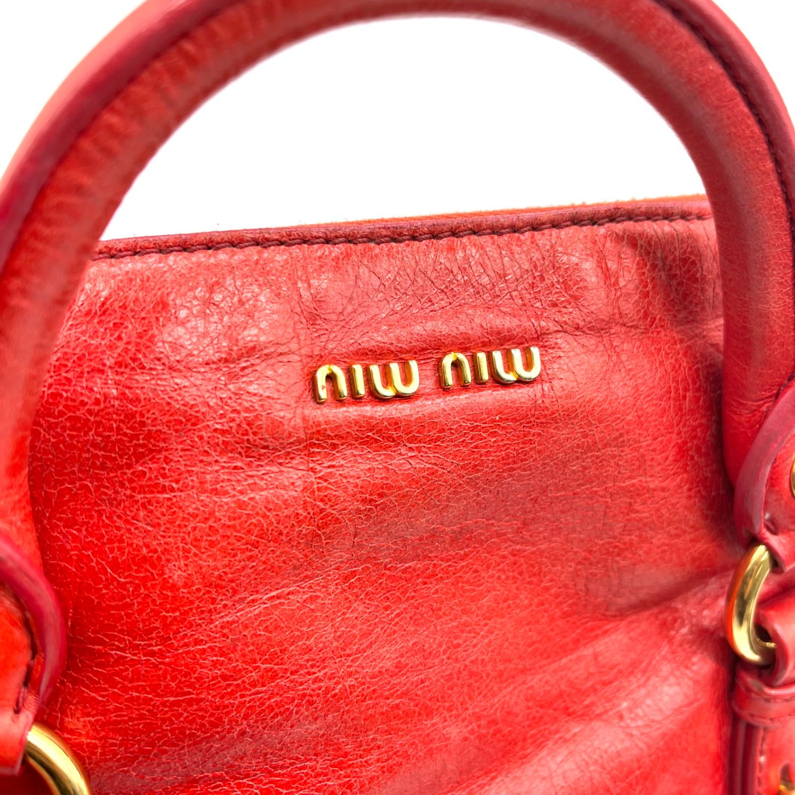 Auth Miu Miu Y2K Vitello Shine Side Ribbon 2Way Leather Shoulder 