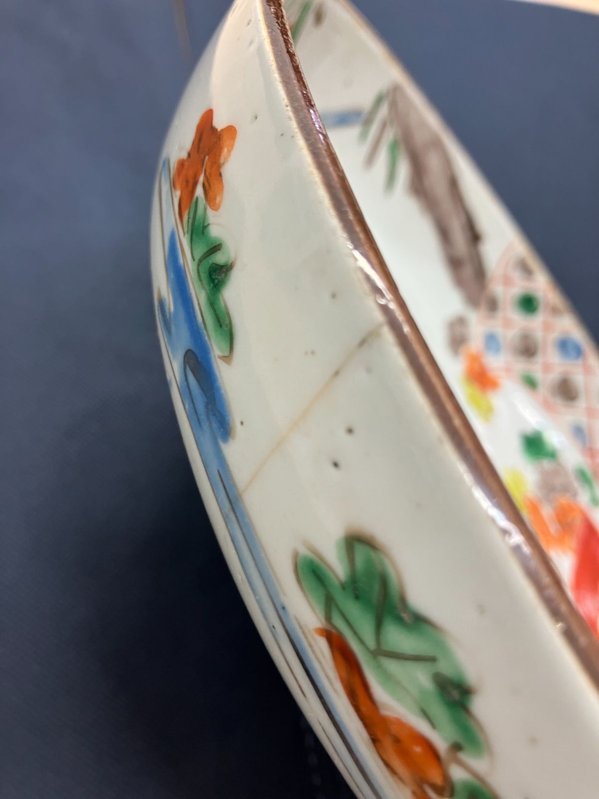 時代物/訳あり】色絵 花鳥図 大皿 浅鉢 2枚セット 古伊万里調 骨董
