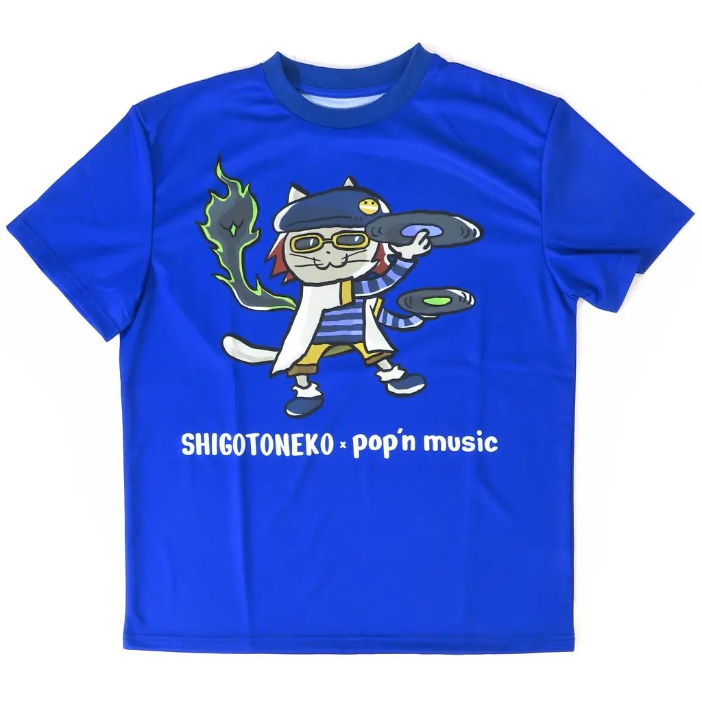 『仕事猫』×ポップンミュージックくじ Tシャツ　S賞 中古】Tシャツ MZD Tシャツ ブルー フリーサイズ 「コナミ プレミアム