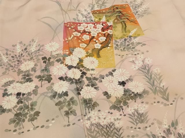 平和屋着物■訪問着　手描き　色紙飛鶴花文　暈し染め　金彩　正絹　逸品　AABI0231st 平和屋着物□訪問着 手描き 色紙飛鶴花文 暈し染め 金彩 正絹 逸品
