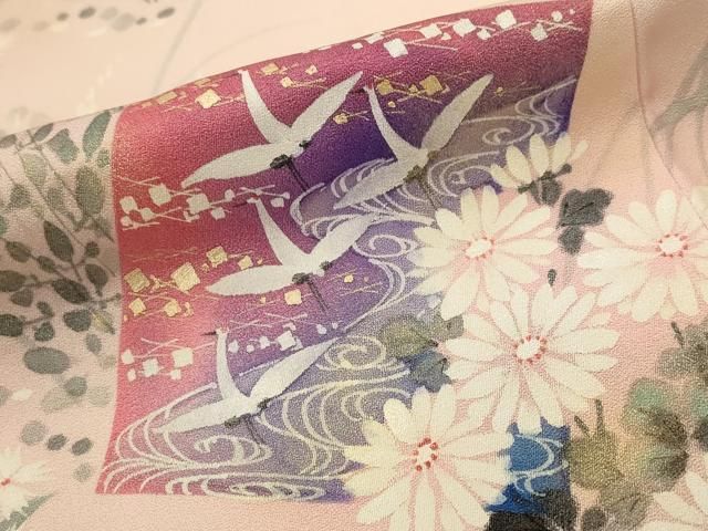 平和屋着物■訪問着　手描き　色紙飛鶴花文　暈し染め　金彩　正絹　逸品　AABI0231st 平和屋着物□訪問着 手描き 色紙飛鶴花文 暈し染め 金彩 正絹 逸品