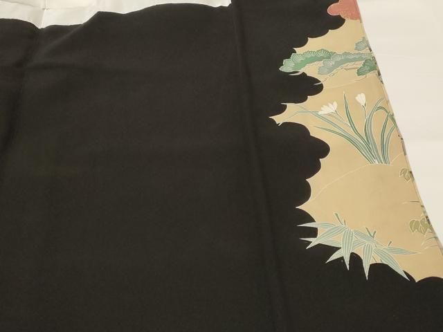 平和屋着物■豪華黒留袖　刺繍　松竹梅孔雀文　金彩　正絹　逸品　AABI0240st 平和屋着物□豪華黒留袖 刺繍 松竹梅孔雀文 金彩 正絹 逸品 AABI0240st