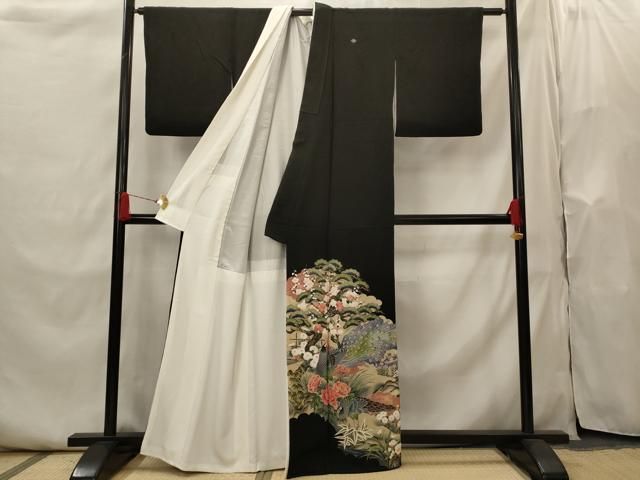平和屋着物□豪華黒留袖 刺繍 松竹梅孔雀文 金彩 正絹 逸品 AABI0240st