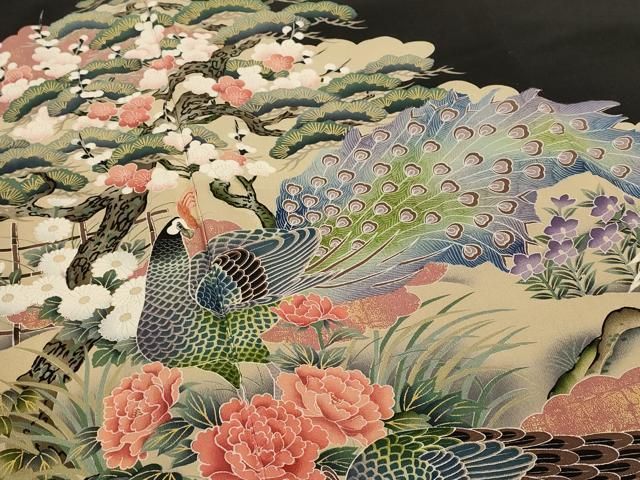 平和屋着物■豪華黒留袖　刺繍　松竹梅孔雀文　金彩　正絹　逸品　AABI0240st 平和屋着物□豪華黒留袖 刺繍 松竹梅孔雀文 金彩 正絹 逸品 AABI0240st