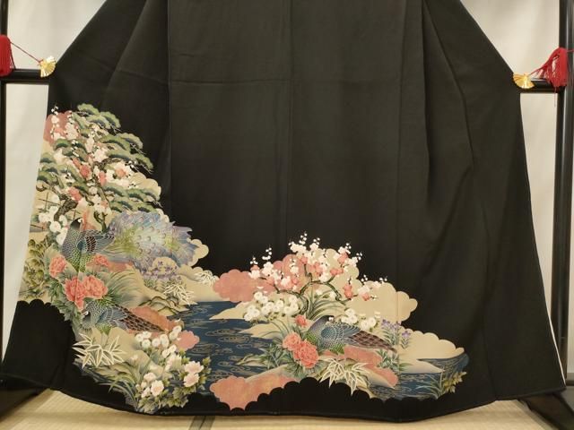 平和屋着物□豪華黒留袖 刺繍 松竹梅孔雀文 金彩 正絹 逸品 AABI0240st