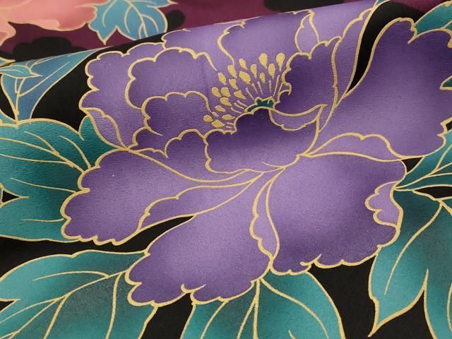 平和屋着物■豪華振袖　草花文　黒地　正絹　逸品　AABI0246st 平和屋着物□豪華振袖 草花文 黒地 正絹 逸品 AABI0246st - メルカリ