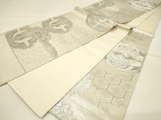 平和屋着物◎西陣　六通柄袋帯　花喰い鳥　銀糸　証紙付き　正絹　逸品　DABE3810qp 平和屋着物◎西陣 六通柄袋帯 花喰い鳥 銀糸 証紙付き 正絹 逸品