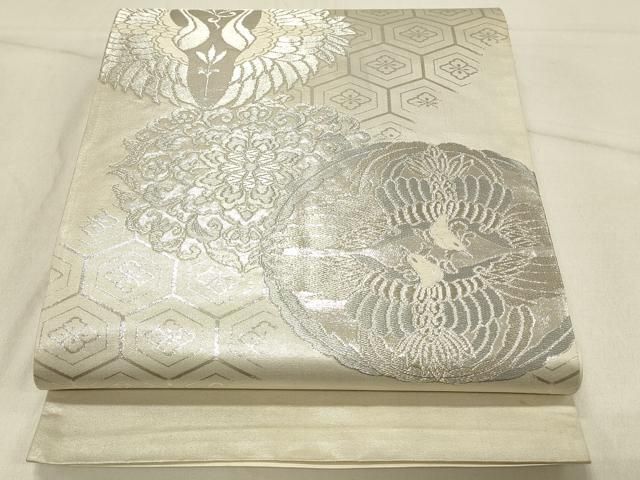 平和屋着物◎西陣　六通柄袋帯　花喰い鳥　銀糸　証紙付き　正絹　逸品　DABE3810qp 平和屋着物◎西陣 六通柄袋帯 花喰い鳥 銀糸 証紙付き 正絹 逸品