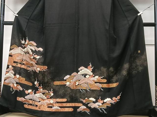平和屋着物■豪華黒留袖　作家物　短冊風景文　金彩　正絹　逸品　CABF4355ev 平和屋着物□豪華黒留袖 作家物 短冊風景文 金彩 正絹 逸品 CABF4355ev