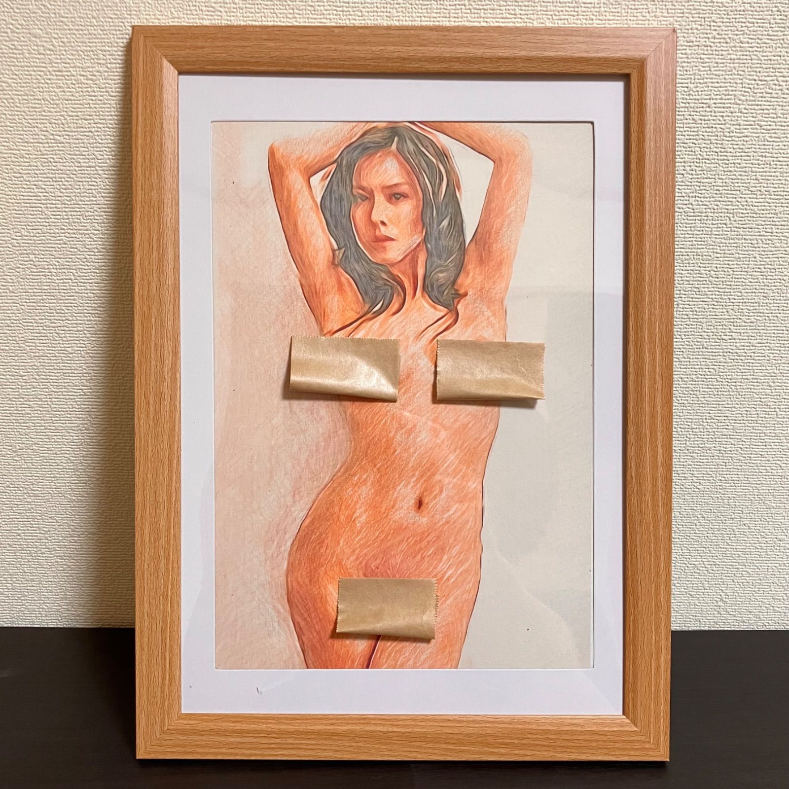 女優画④額装品　額縁寸法33cm×24cm　パステル、水彩、色鉛筆画