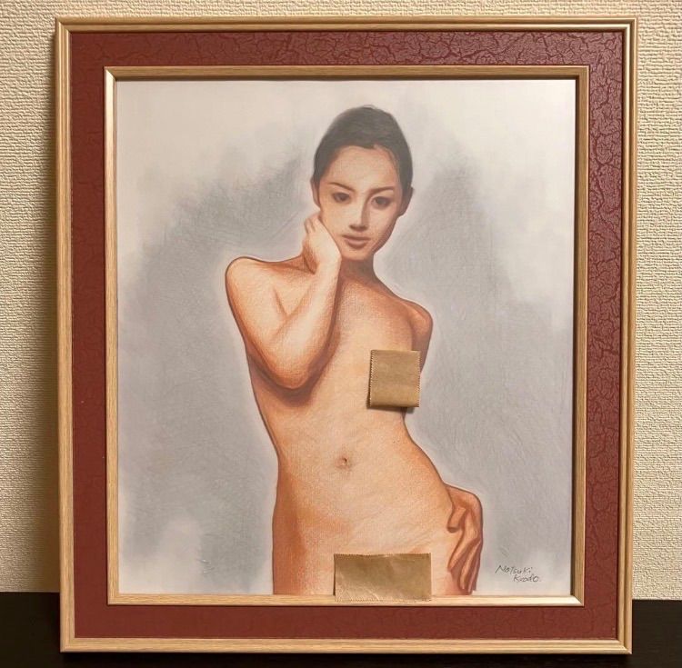女優画⑥額装品　額縁寸法33cm×29cm（色紙サイズ）　パステル、水彩、色鉛筆画