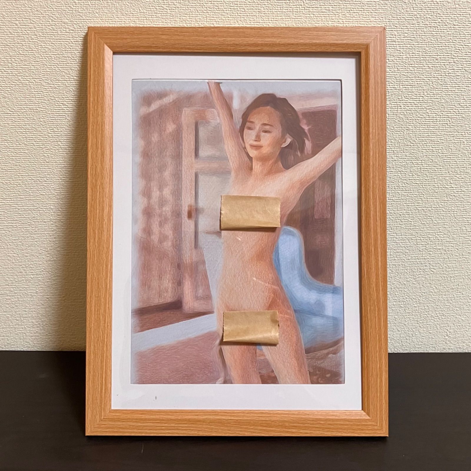 女優画⑨額装品 額縁寸法33cm×24cm パステル、水彩、色鉛筆画 【公式通販】