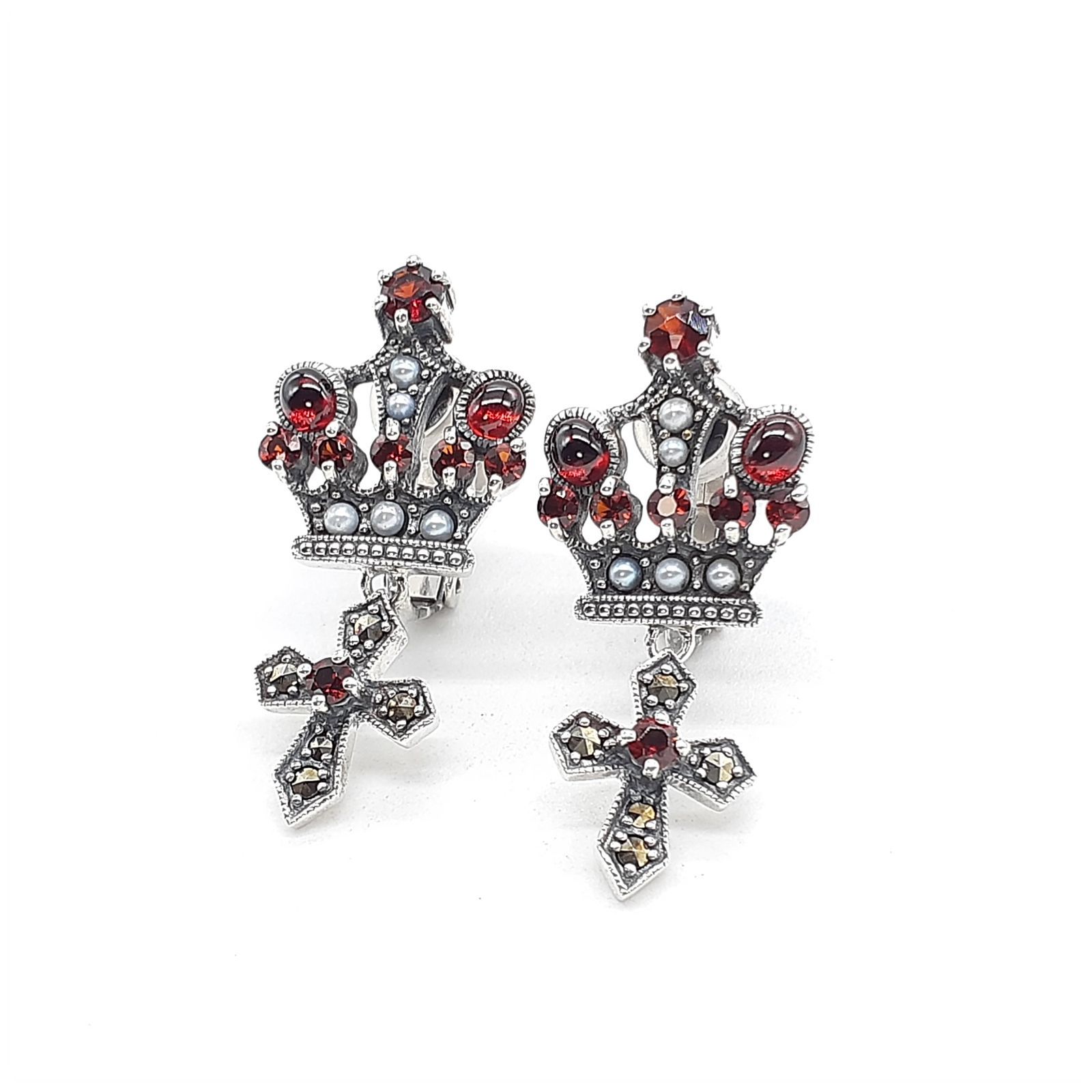 Rokuzan Rokuzan Earrings Silver SILVER 925 Garnet Seed Pearl Crown Cross V6041513