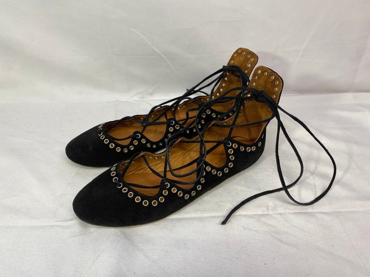 ISABEL MARANT イザベル マラン Leo アイレット レースアップ バレイフラット シューズ サイズ：37 カラー：ブラック レディース ISABEL MARANT イザベル マラン Leo アイレット レースアップ バレイ