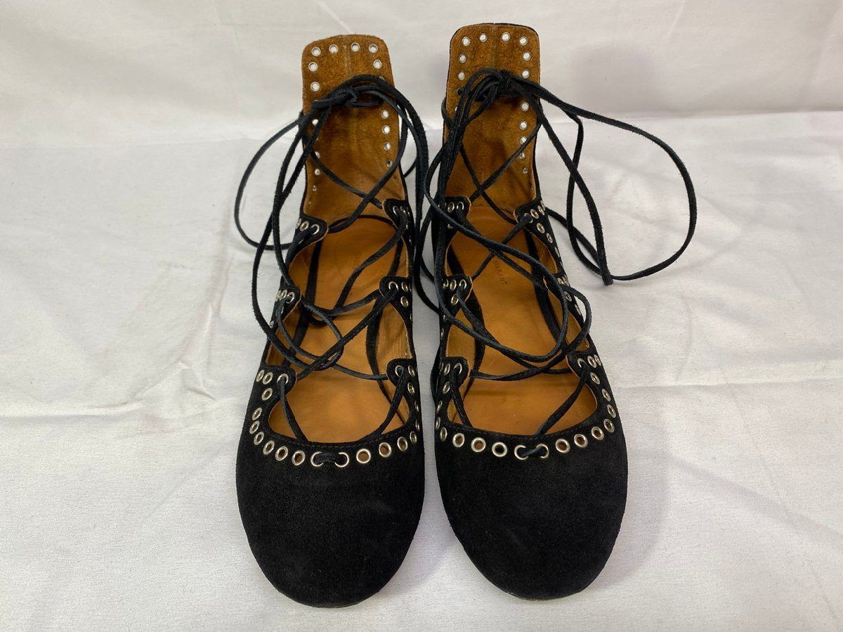 ISABEL MARANT イザベル マラン Leo アイレット レースアップ バレイフラット シューズ サイズ：37 カラー：ブラック レディース ISABEL MARANT イザベル マラン Leo アイレット レースアップ バレイ