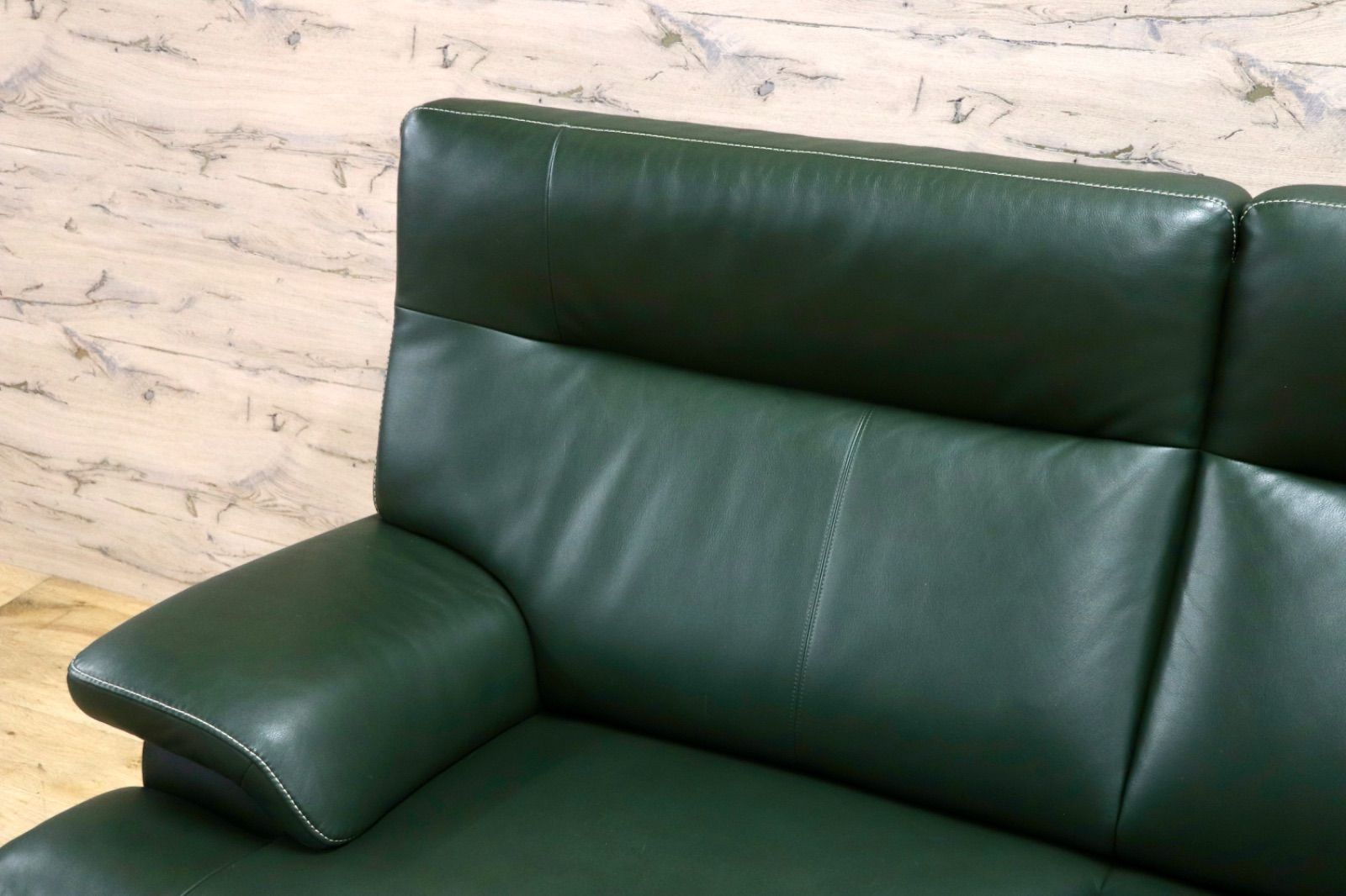  GMJS18○karimoku | カリモク ZT8612 本革 グリーン ハイバックソファ 2人掛け オーク材 モールドウェーブ 日本製 約35万 足置き付きソファベッド 2人掛け 3人掛けソファ ソファ ソファベッド
