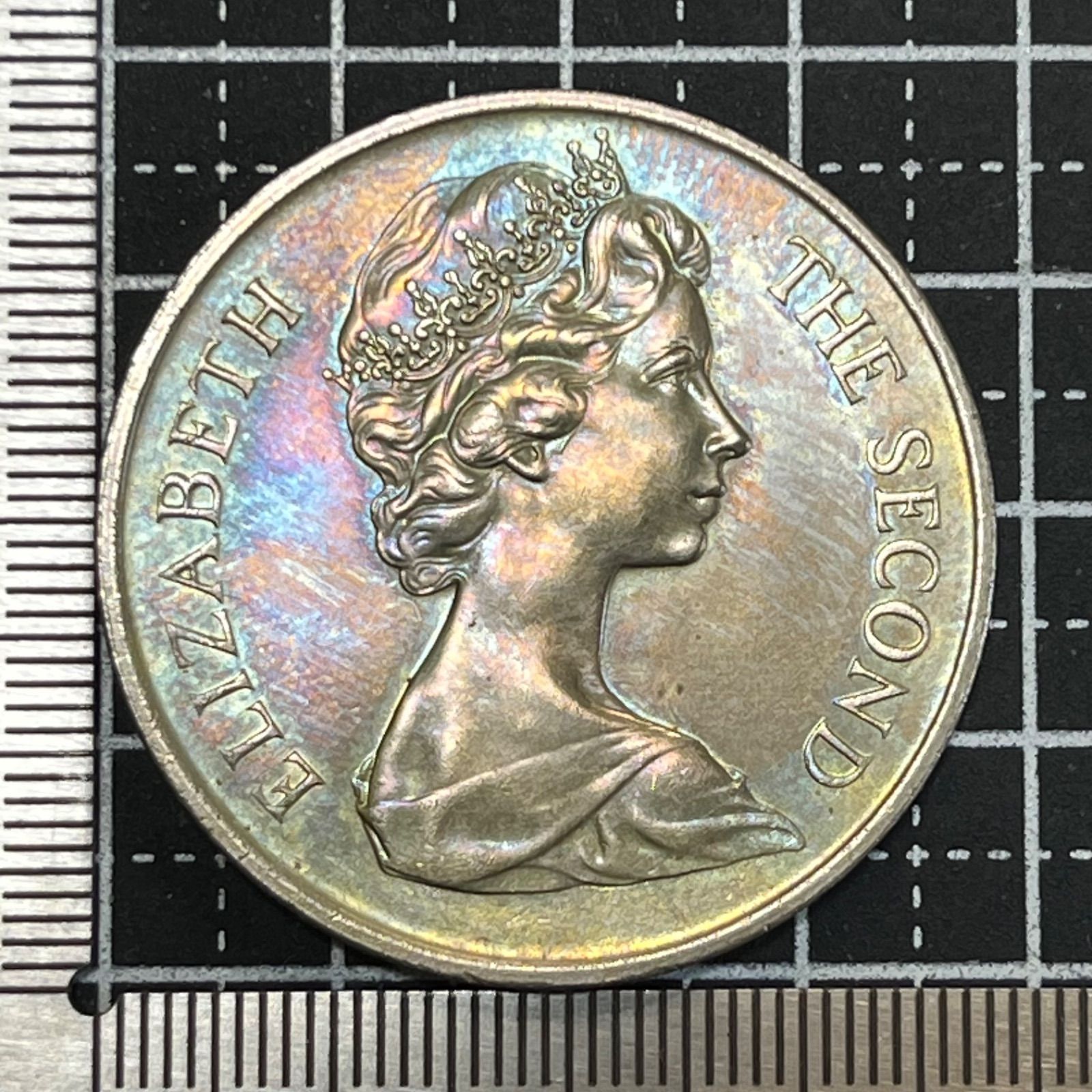 外国古銭】1970年 マン島 1クラウン 大型白銅貨 マンクスキャット図
