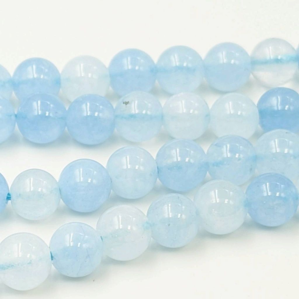 アクアマリン ラウンド 6mm 天然石 連売り 1連37cm 60粒 藍石 ビーズ