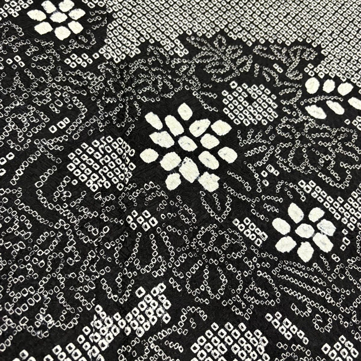 美品】 訪問着 身丈168cm 裄丈70cm L 袷 菊 松 総絞り 黒灰 正絹 秀品