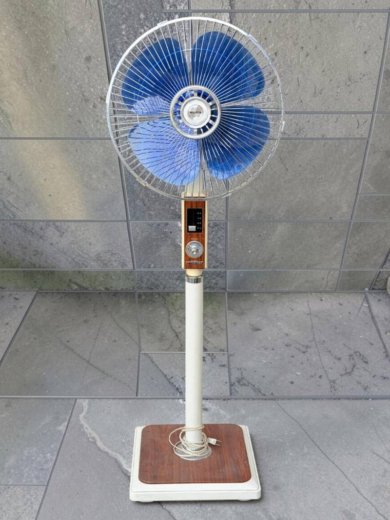 東芝 レトロ 扇風機 S-40DE 羽根径40cm 木目調 スタンドファン ブルー