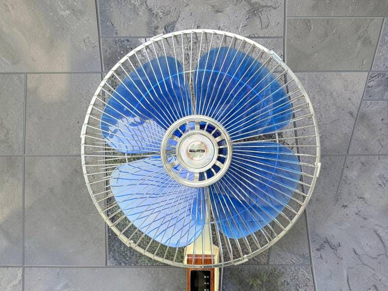 東芝 レトロ 扇風機 S-40DE 羽根径40cm 木目調 スタンドファン ブルー